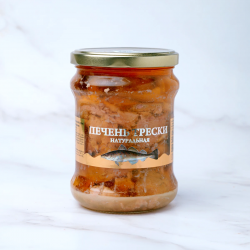 Печень трески атлантической (куски) натуральная стерилизованная 430 гр., в стеклянной банке 500 мл.