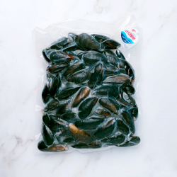 Мидии беломорские варено-мороженные в собственном соку в/у